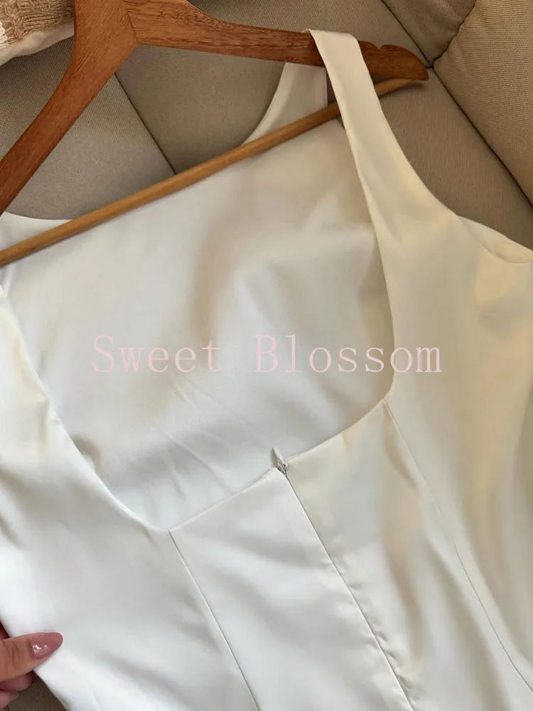 Summer Elegant White Sweet Slim Dress Women French Retro Sleeveless Bud Hepburn Dresses New Fashion Aesthetic Party Clothes 2025