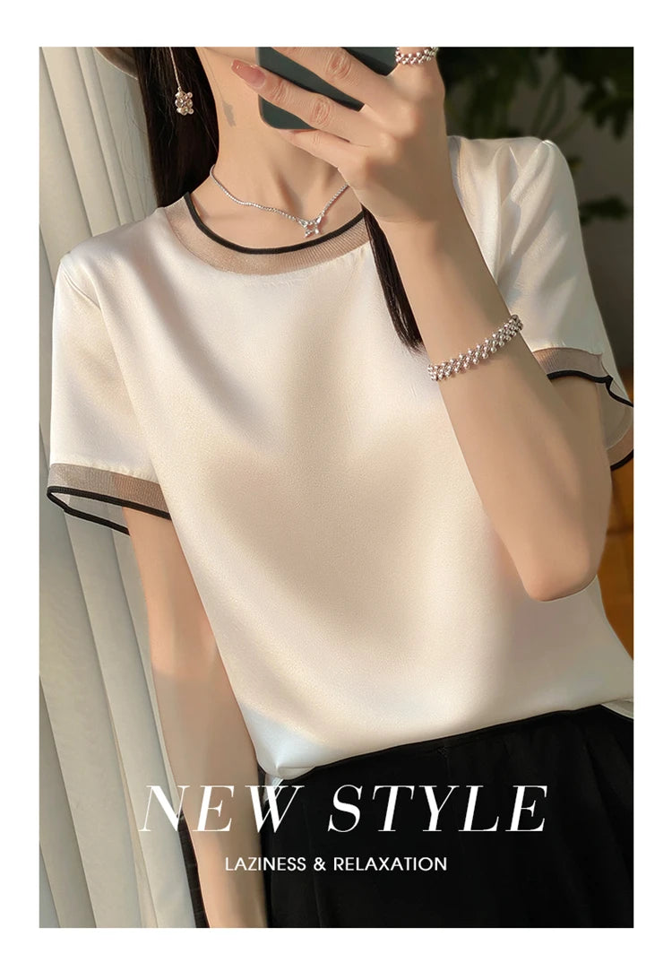Oversize New Arrival T-Shirt Silky Satin Surface Women's Tees Short ONeck Tank Top Casual Slim Solid Lady Clothes Fashion Trends