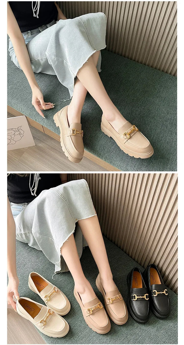 New Lefu Slippers Summer Spring Women's Home Anti-slip Vintage British Style Net Red Vintage Small Golden Buckle Head Shoes