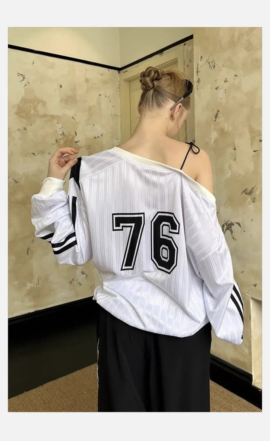 HOUZHOU Y2k Vintage Women Sweatshirts Sloping Shoulder Letter Printed Long Sleeve American Retro Hoodies Loose Gyaru Streetwear