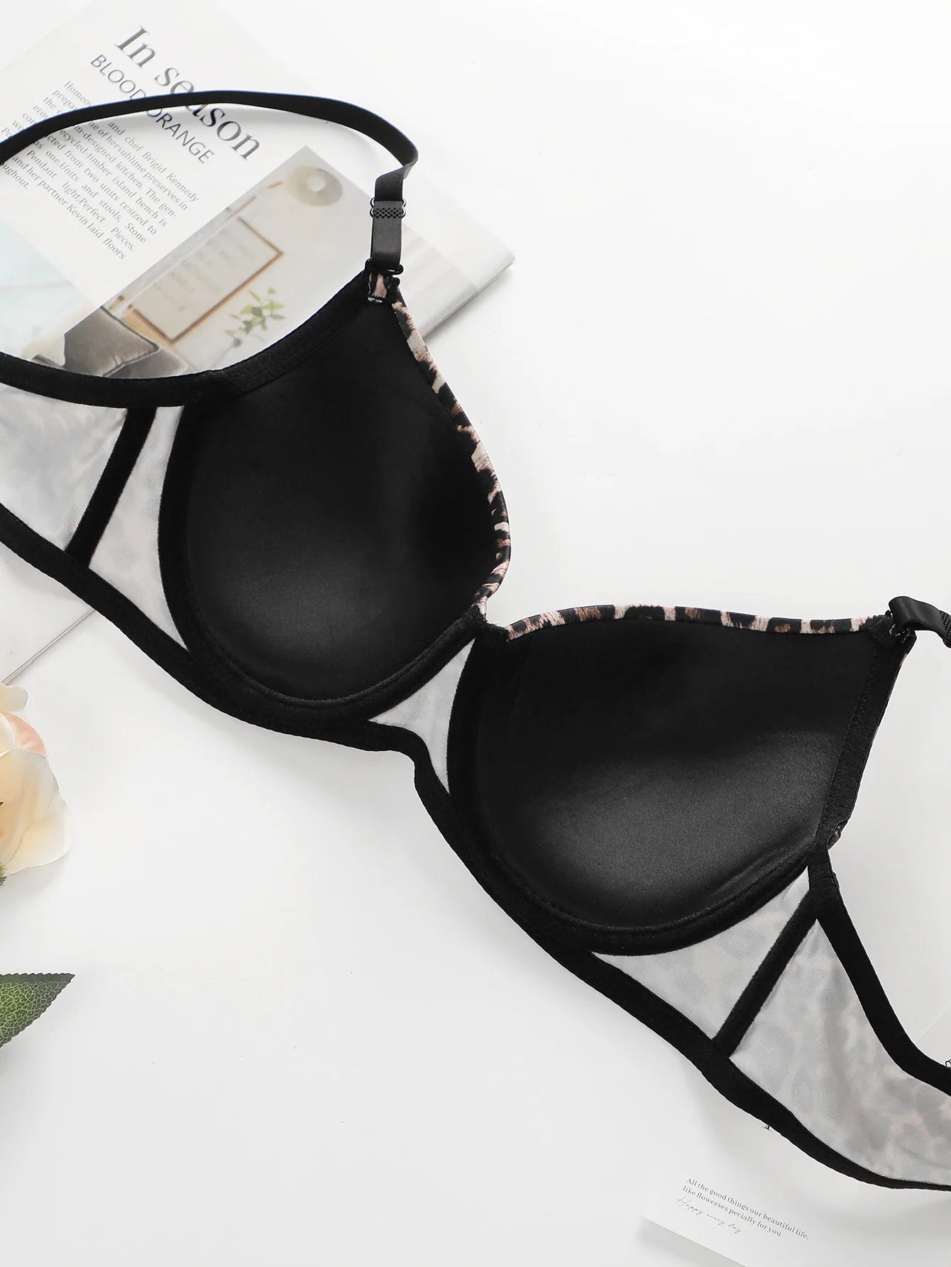 Women's sexy leopard print lingerie set with steel ring gathering push up bra comfortable close fitting lingerie set B2087