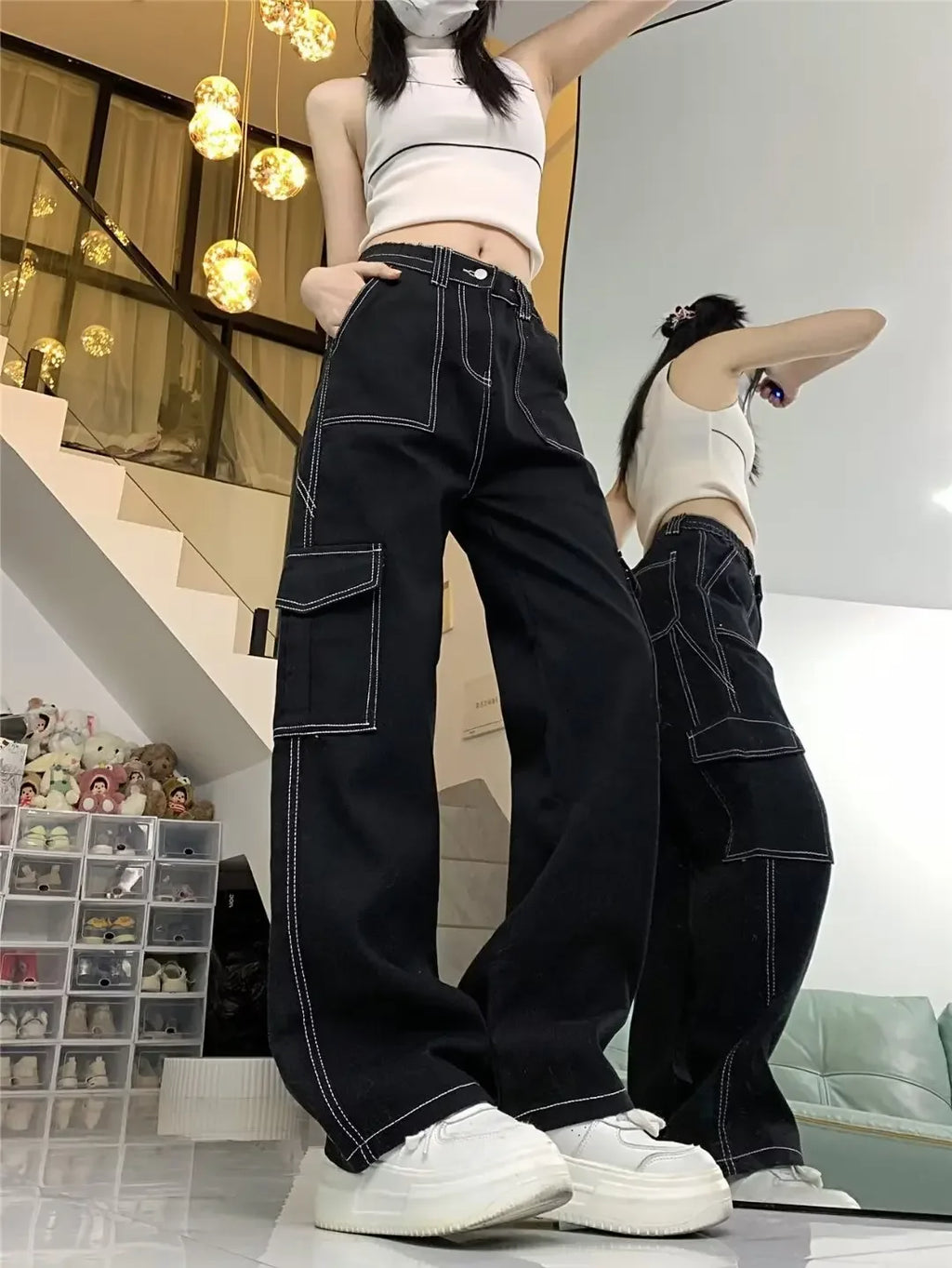 Jeans Women's Straight-leg Loose-fit Spring Autumn/winter 2024 New High-waisted Slimming Petite Wide-leg Cargo Pants