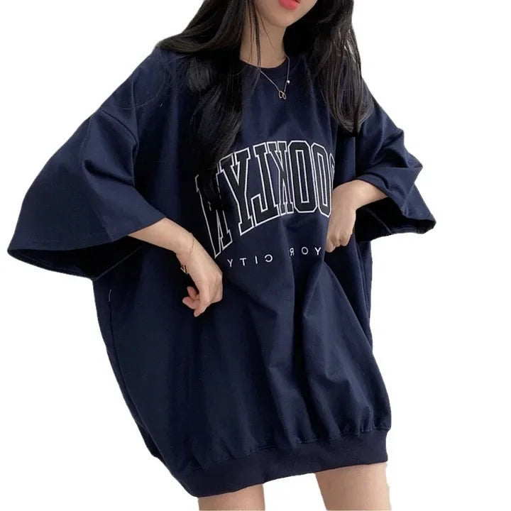 Women's Loose-Fit Short Sleeve Cotton T-Shirt Korean Style Summer Fashion Plus Size Niche Design Sensibility Crew Neck