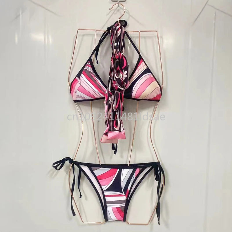 Luxury Design Women's Scarf Bikini Set Italy Designer Brand Scarf Strapless Swimsuit
