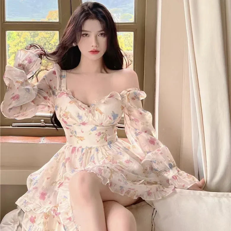 French Style Gentle Flower Print Dress Summer 2024 Slimming Perfect Beauty Pure Desire Sweet First Love Princess Dress For Women