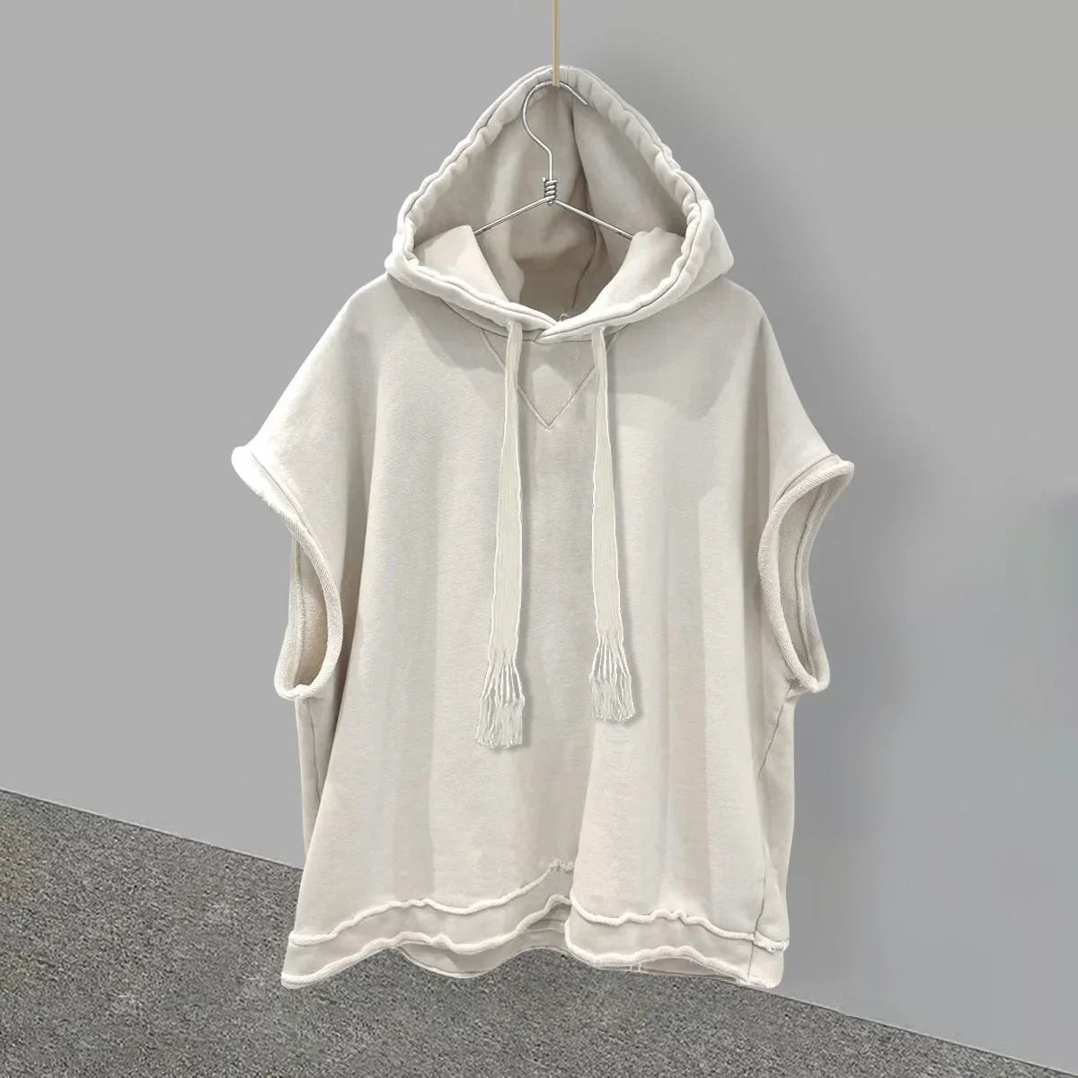 Trendy Brand Men's Sleeveless Hooded T-shirt Summer Ins Trendy Splicing Versatile Solid Color Shoulder Vest Loose-fit Cool