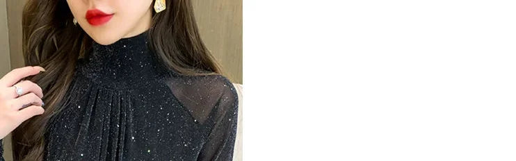 Sequin Long Sleeve T Shirt for Women Rhinestone Slim Plain Glitter Tops Woman Korean Popular Clothes With Sleeves Pulovers Kpop
