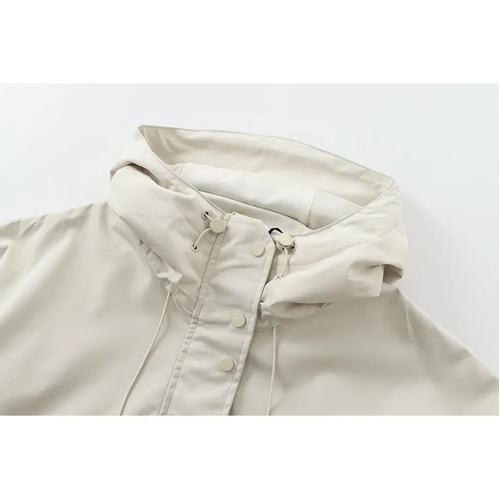 DUOPERI Women Fashion Spring Autumn Solid Jacket with Hat Long Sleeves Female Chic Lady Casual Outfits