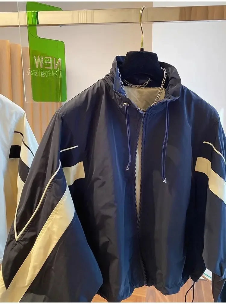 2024 New Design SensibilityNiche Loose-Fit Casual Drawstring Stand Collar Jacket Women's Spring Autumn Baseball Uniform