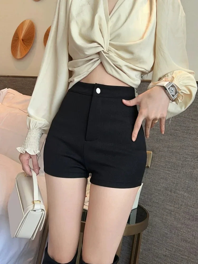 Black High-waisted Shorts Women's Outer Wear Spring Summer New Style Tight Elastic Hip Covering Sexy Casual Trendy