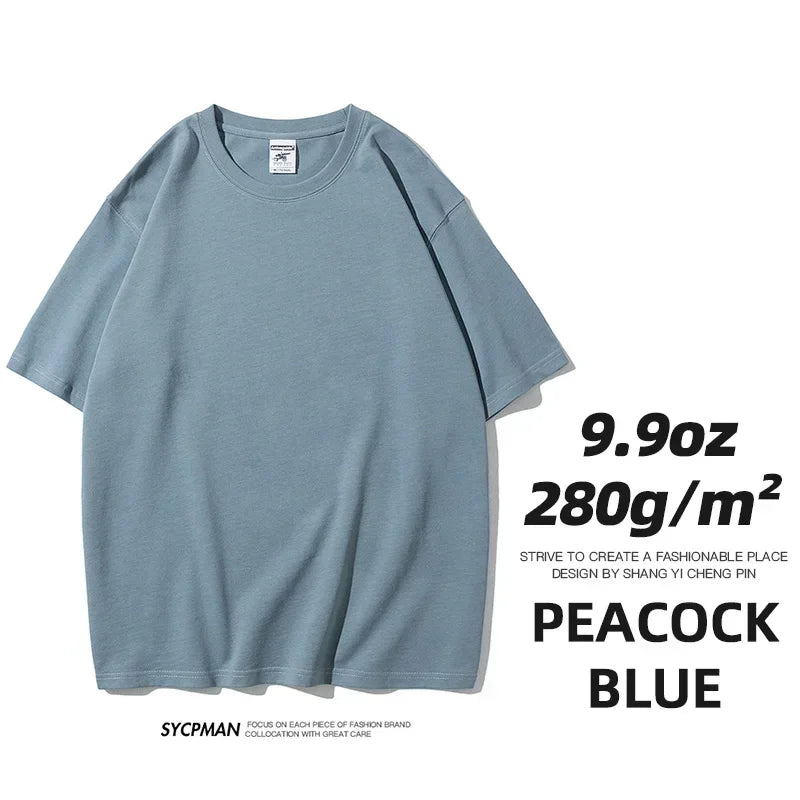 Sypcman Oversized T-Shirt 9.9oz 280 Grams Heavy High Qualtity Men Short Sleeve Tee Cotton Solid Color Customized OEM Streetwear