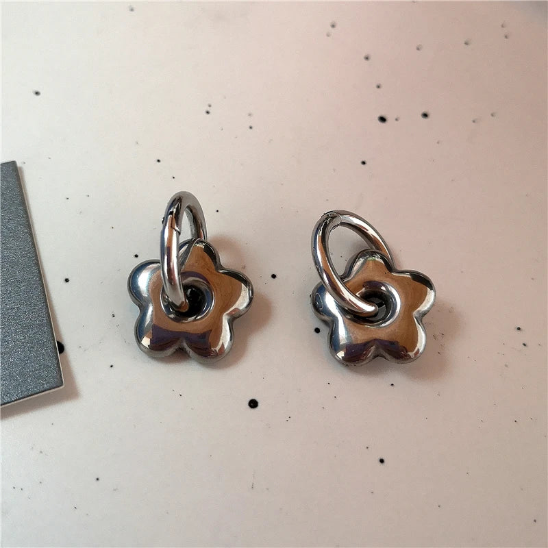 Punk Dangle Edgy Earrings Unique Detachable Stainless Steel Chunky Star Heart Moon Hoop Earrings For Women Men Statement Jewelry