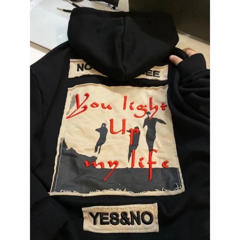 Patch Embroidery Hoodies Women Street Fashion Vintage Sweatshirt Hoodie Woman Casual Loose Harajuku Women Clothes Tops
