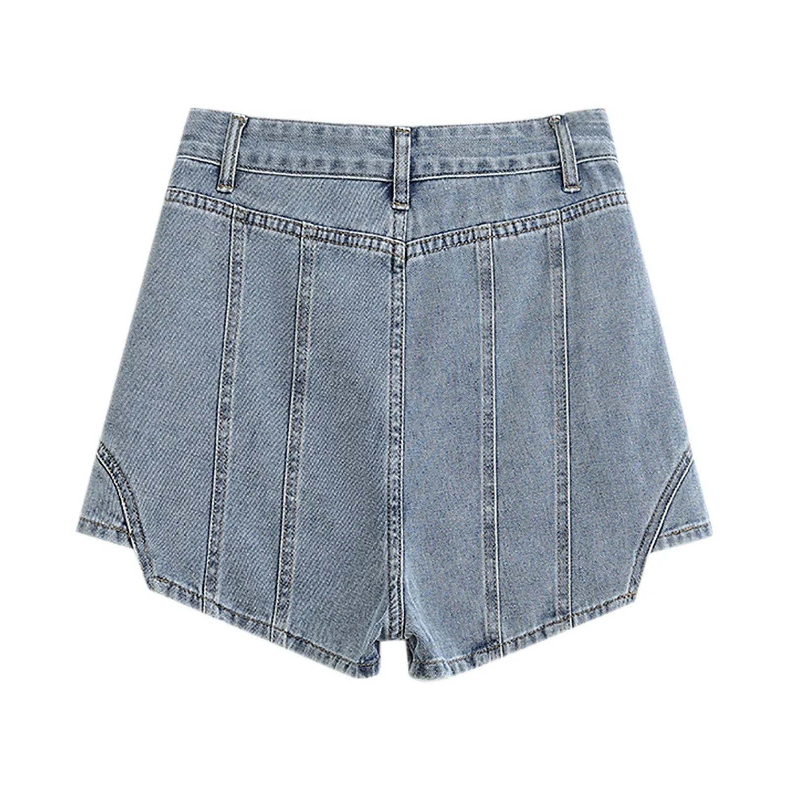 Women Casual Denim Skirt High Waisted Solid Button Up Wrap Hip Symmetrical Jean Mini Short Skirts Fashion Casual Streetwear