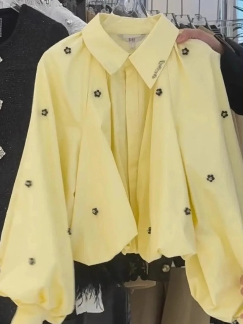 Women's Look Younger Instantly Elegant Shirt Turn-down Collar Long Puffy Sleeve Cropped Blouse Spring Casual Office Lady Blouse