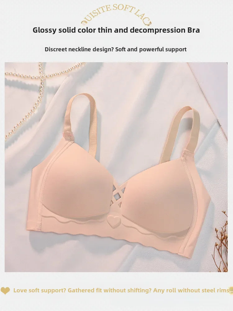 Comfortable Summer Thin Bra Women's Wireless Bandeau Top Supportive Gathered Uppermost Seamless Bra Prevents Sagging