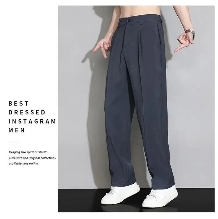 Summer Solid Color Fashion Straight Pants New Man High Street Casual Zipper Pockets Button Loose Korean Style All-match Trousers