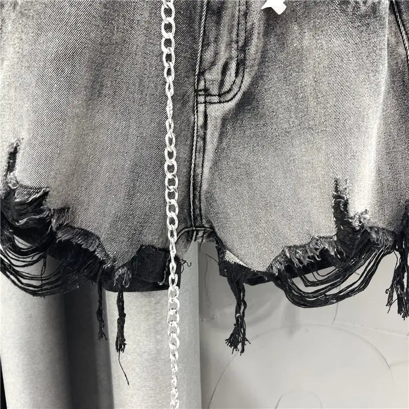 female fashion casual summer cool women denim booty Shorts high waists fur-lined leg-openings sexy short Jeans in gray