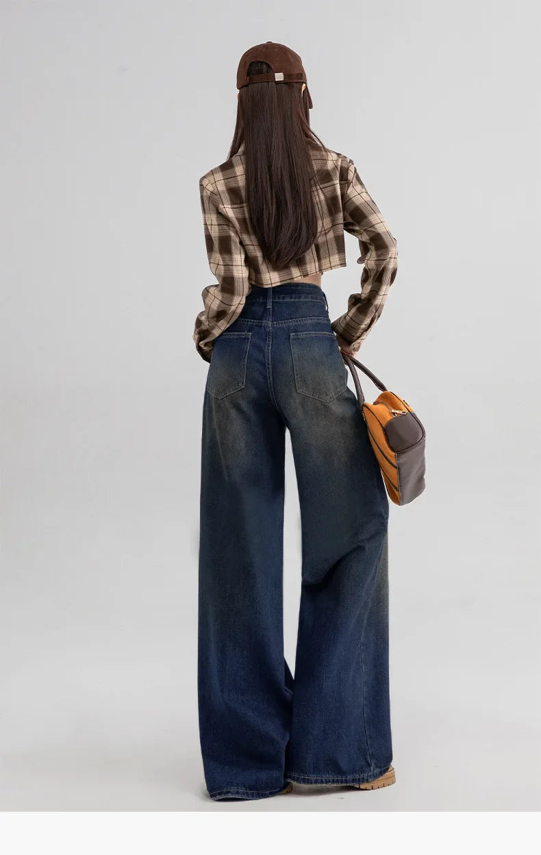 Slimming Wide Leg Straight Leg Jeans Women's Spring Autumn Winter New Style Washed Korean Version Commute Floor-Length Denim Pan