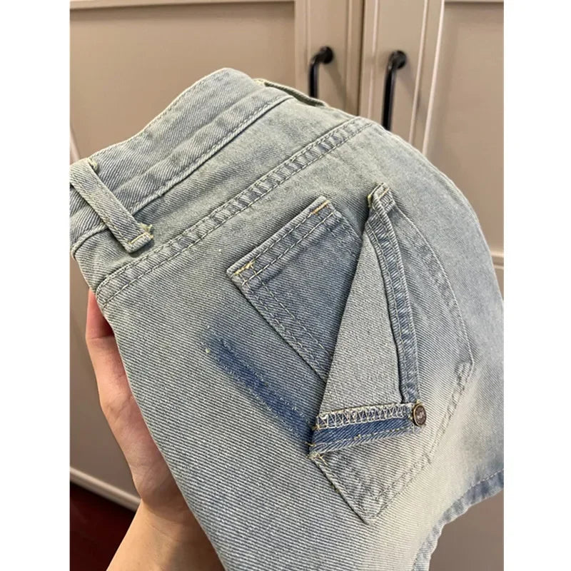 American Style Vintage High-waisted Slimming Denim Skirt For Women Casual Summer Petite A- line Short Skirt