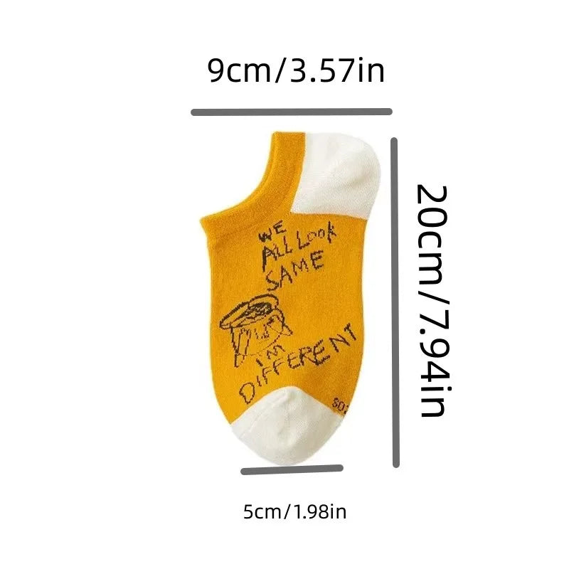 10 Pairs Of Casual Trend Ankle Socks For Men And Women, Comfortable, Breathable And Cute Cartoon Summer Couple Boat Socks
