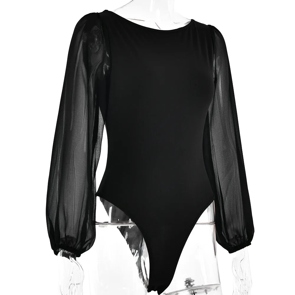 BornToGirl Sexy Bodysuit Women Black White Khaki Bodycon Long Sleeve One Pieces Mesh Bodysuits Jumpsuit Tops Body Suit Y2K