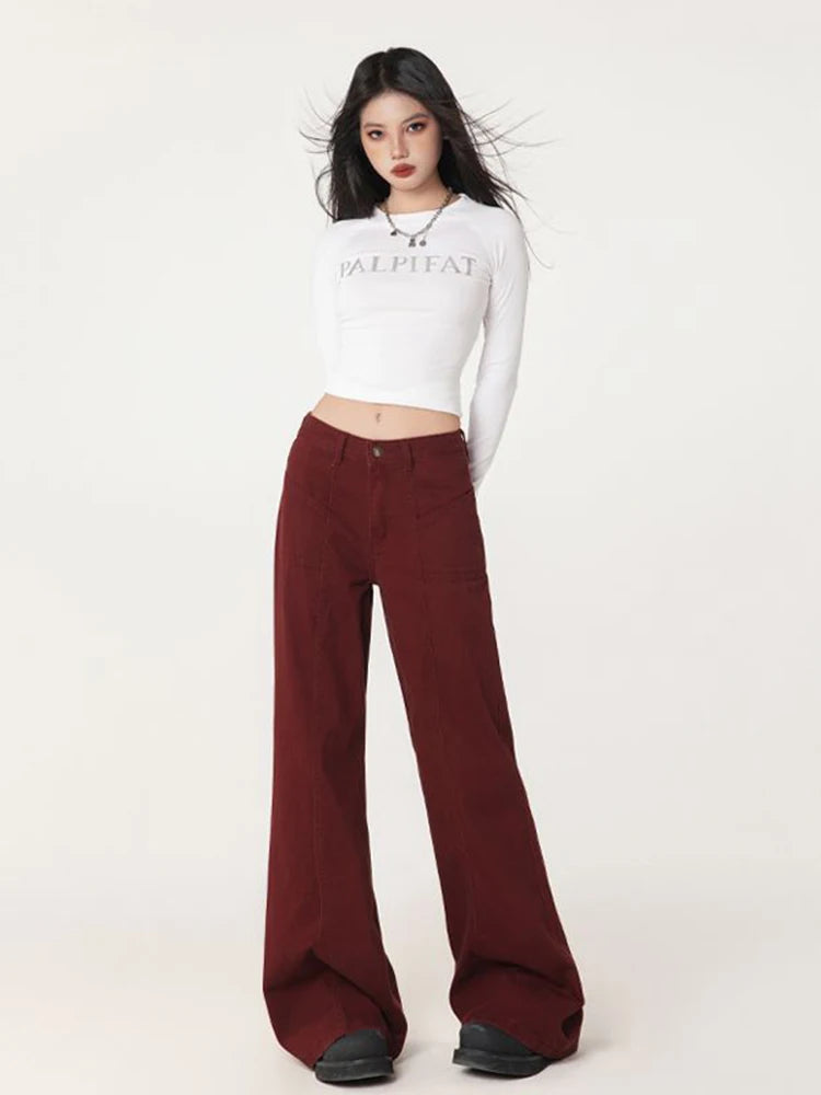 WCFCX STUDIO Women's Casual Baggy Jeans Streetwear Vintage Wide Leg Denim Pants Female Fashion Straight Trousers 2025 New