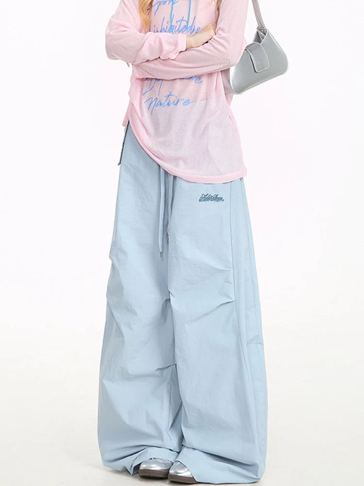 Zoki Streetwear Yellow Cargo Pants Women Vintage Letter High Waist Y2K Wide Leg Trousers High Quality Loose Paratrooper Pants