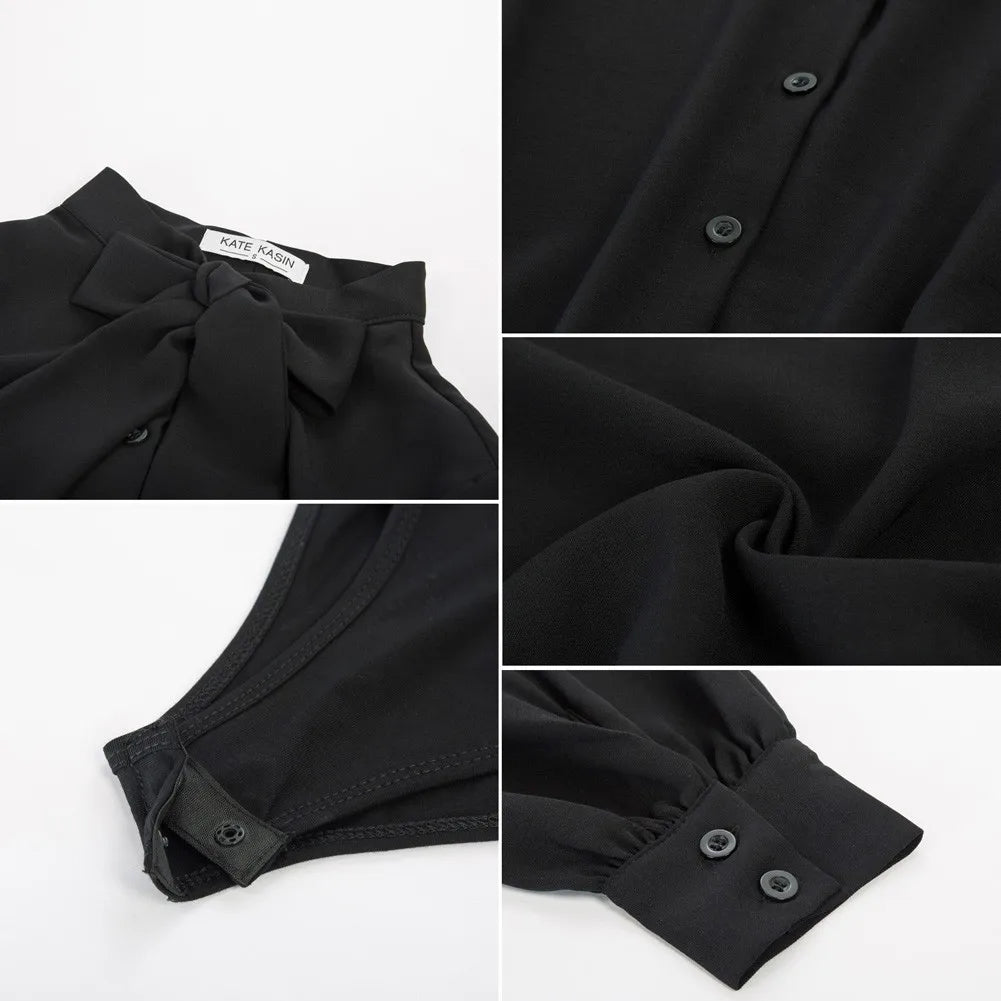 KK Women Bow-Knot Bodysuit Long Sleeve Elastic Waist Shirt Teddy Autumn And Winter Solid Streetwear Office Lady Elegant Jumpsuit