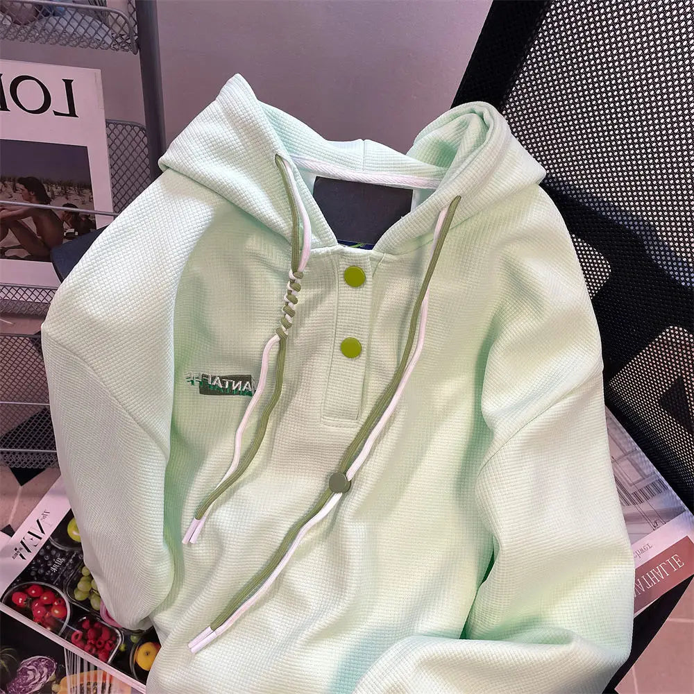 Mint green hooded sweater women's autumn 2024 new retro niche waffle milk sweet casual elegant temperament coat hoodies women