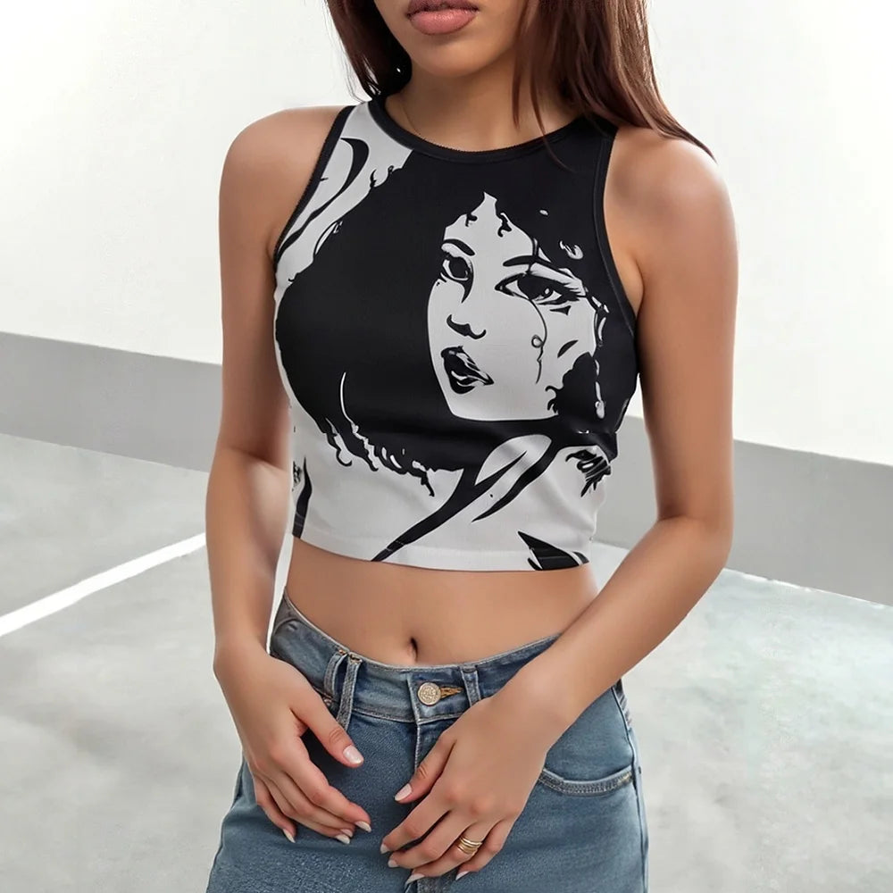 Mia Muse Women's Tanks All Season Korean Fashion Printing Sleeveless Crew Neck Streetwear Tanks