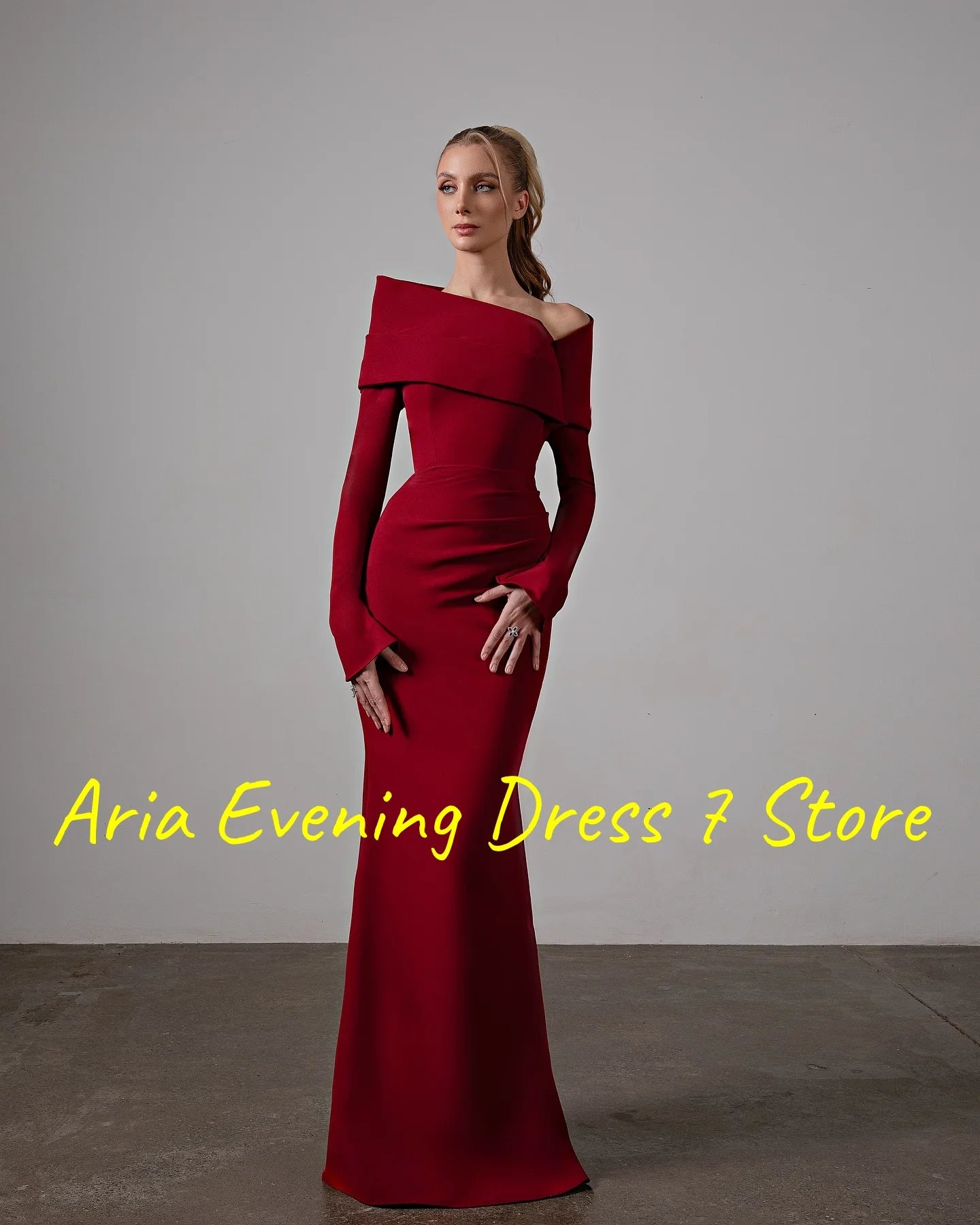 Customized Delicate Jersey Mermaid Off the Shoulder Evening Dresses Modern Long Sleeves Bridal Party Custom Made Prom Dress