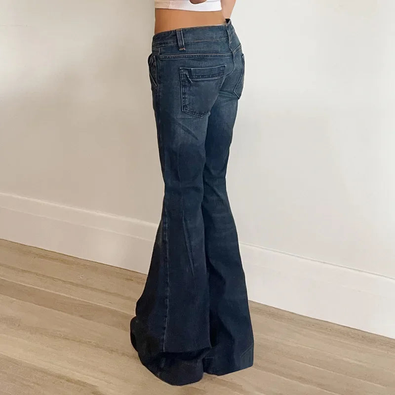 American Retro Low Waist Bell Bottom Jeans Women Summer Fashionable Versatile Casual Long Pants Washed Effect Classic Style