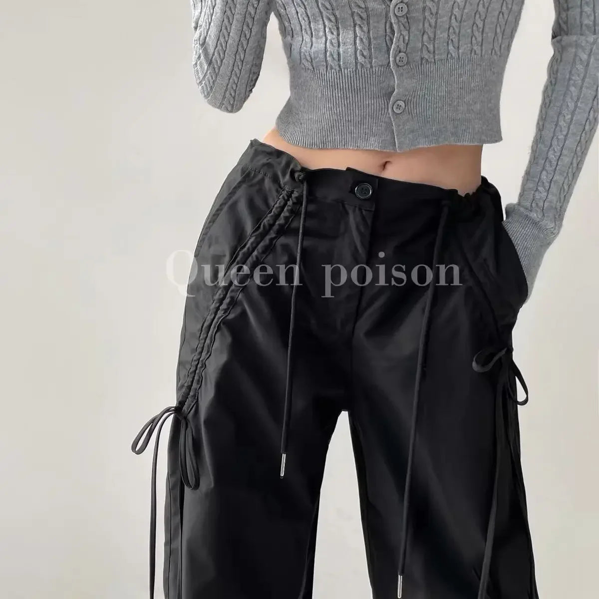 American Style Women's Summer Cargo Pants With Bowmint Green Drawstring Casual Bell Bottoms New 2024 Fashion Trend Long Pants