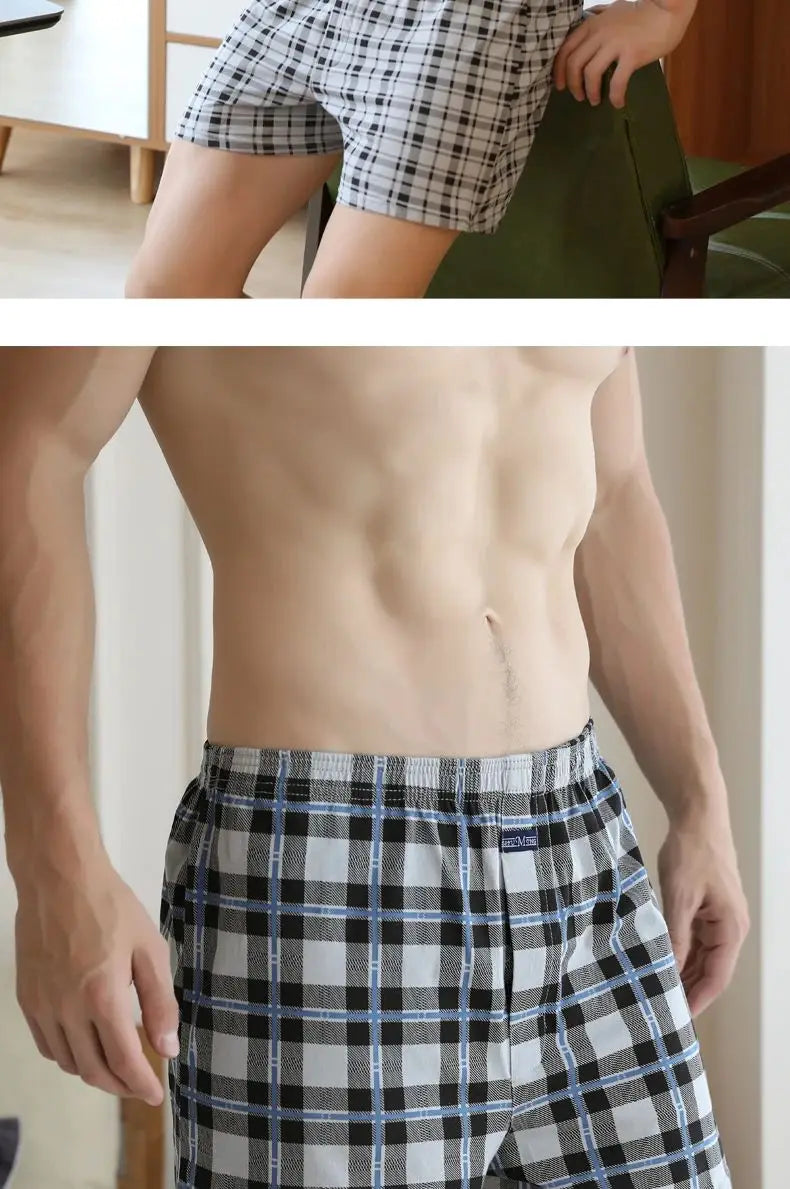 Plus Size M-3XL Men's Aro Pants Cotton Lattice Underwear Loose High Waist Summer Thin Breathable Home Shorts Pouch Underpants