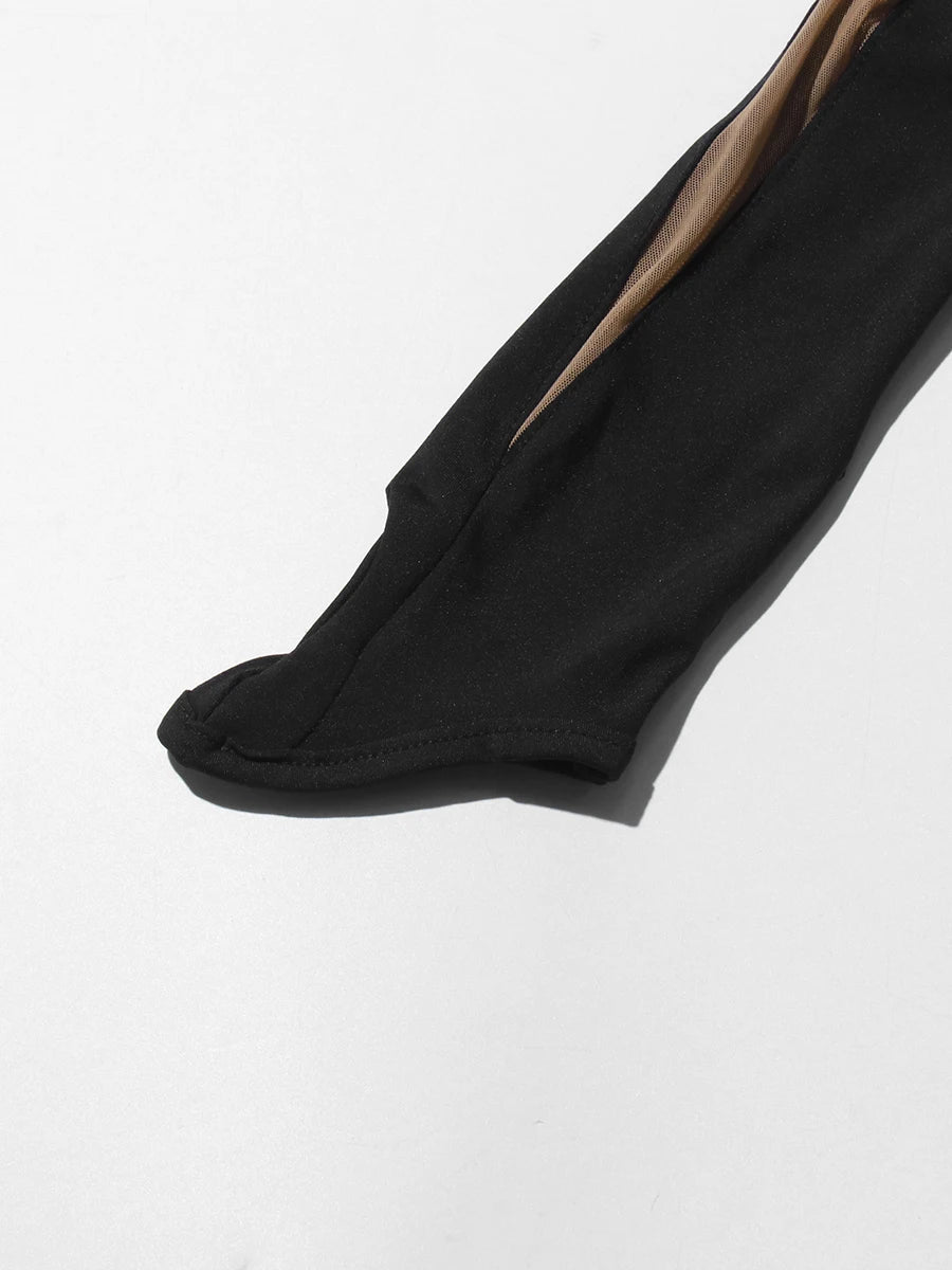 CHICEVER Sexy See Through Jumpsuit for Women Stand Collar Long Sleeve Colorblock Hot Girl Style Playsuit Female Summer Clothing