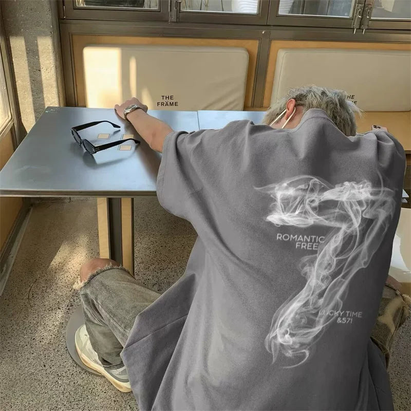 2025 Summer Goth Seven Printed Short Sleeve Tshirt Men's Hip Hop Fashion Cotton Oversized T-shirts High Street Y2K Tee Tops