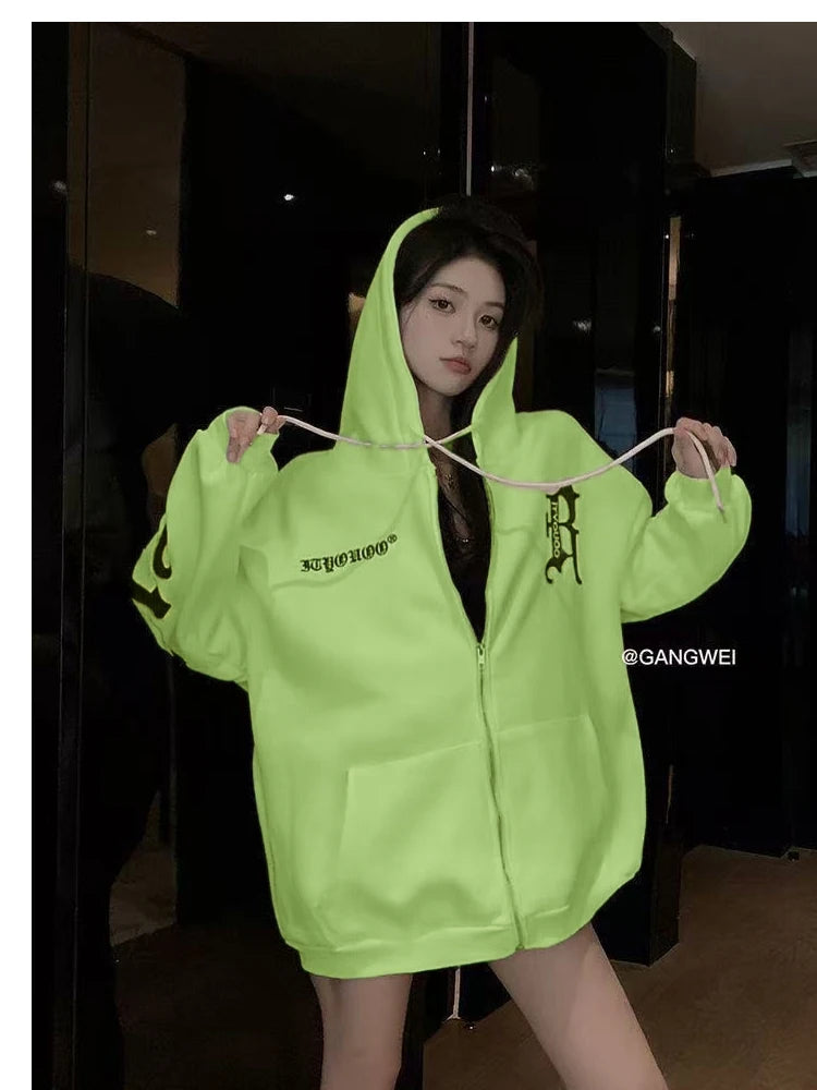 This year's new autumn and winter tide brand letter fashion hooded couple hoodie senior design sense loose large size coat