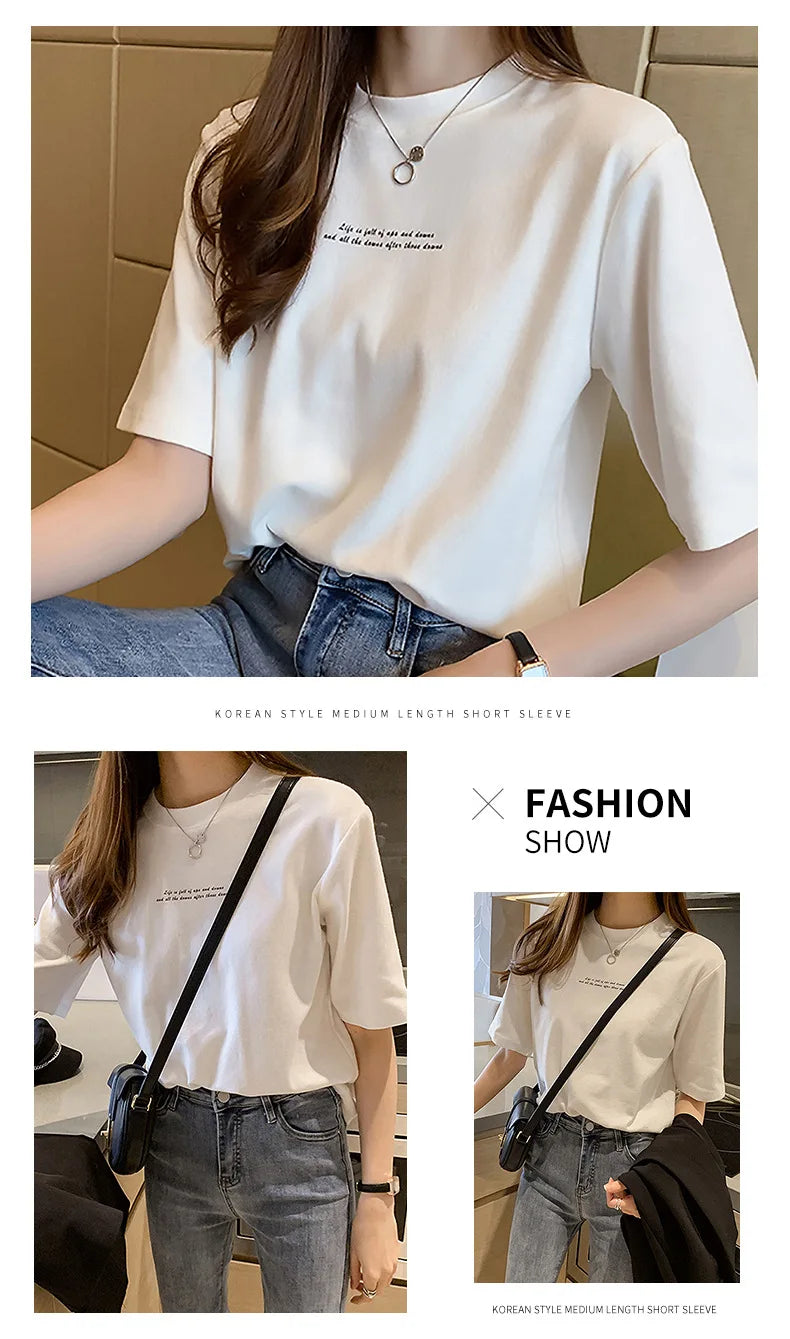 2024 Summer New Style Women's Short Sleeve T-Shirt Loose Fit Korean Version Round Neck Base Layer Top Trendy Women's T-Shirt