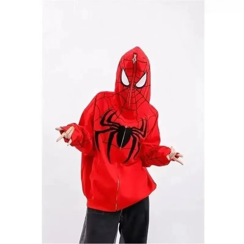 Autumn Winter Hip Hop Spiderman Hooded Sweatshirt Unisex Design Sensibility Niche Vibe Couple Jacket Cardigan