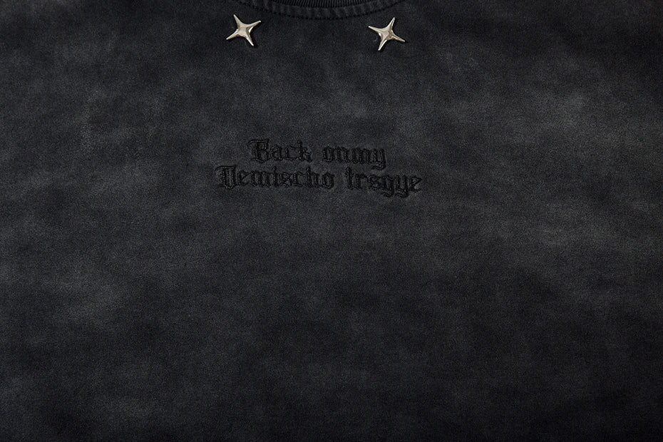 Distressed Ripped T Shirts Metal Star Tee Emrboidery Vintage Loose Tshirt 2025 Men Harajuku Streetwear Oversized Hip Hop T-shirt