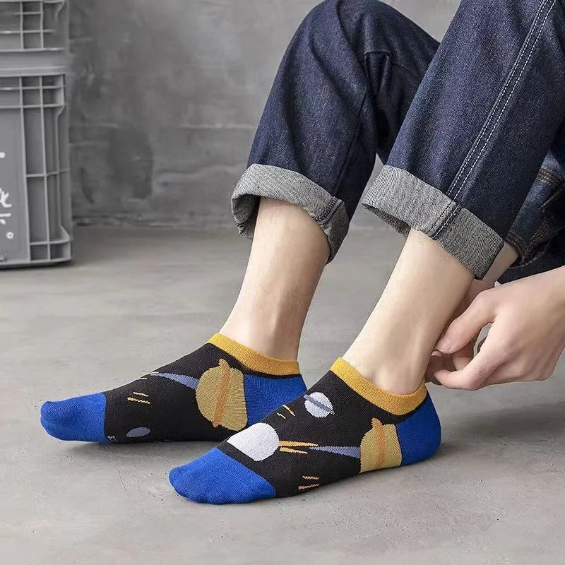 10 Pairs Of Casual Trend Ankle Socks For Men And Women, Comfortable, Breathable And Cute Cartoon Summer Couple Boat Socks