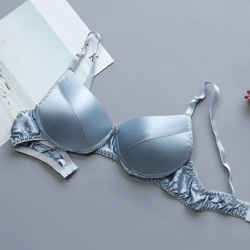 100% Mulberry Silk Push Up Bra Satin Ultra-thin Breathable Women Girls Sexy Brassiere Smooth Real Silk Female Lingerie Top Bra