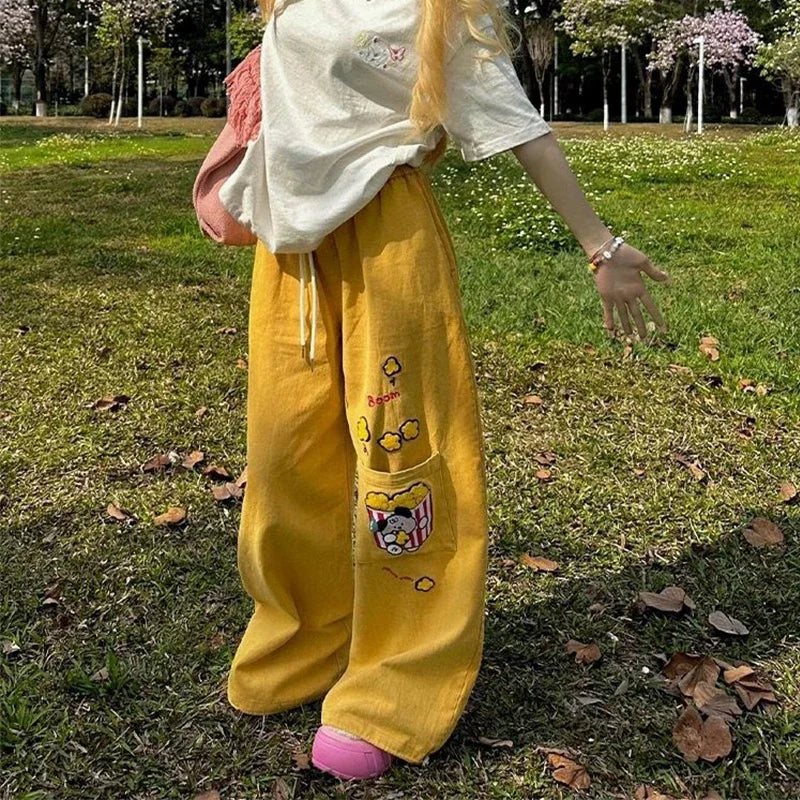 Y2K Cargo Pants Women Oversized Embroidery Sweatpants Harajuku High Waist Wide Leg Joggers Streetwear Korean Baggy Trousers New