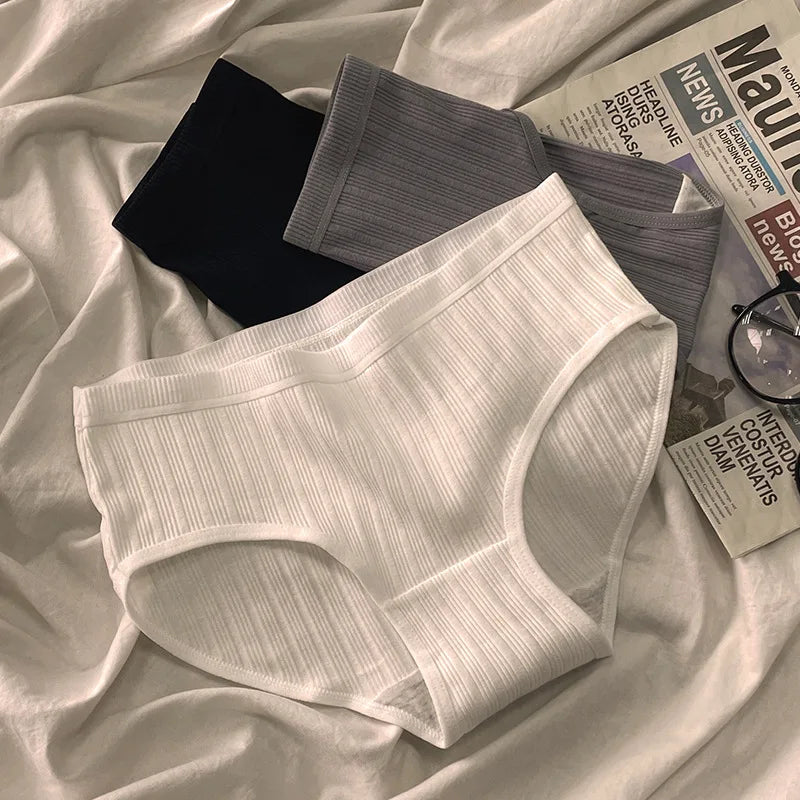 3PCS/Set Sports Style Cotton Women's Panties Girls' Underwear Breathable Mid Waist Shorts Sexy Lingerie Plus Size Solid Briefs