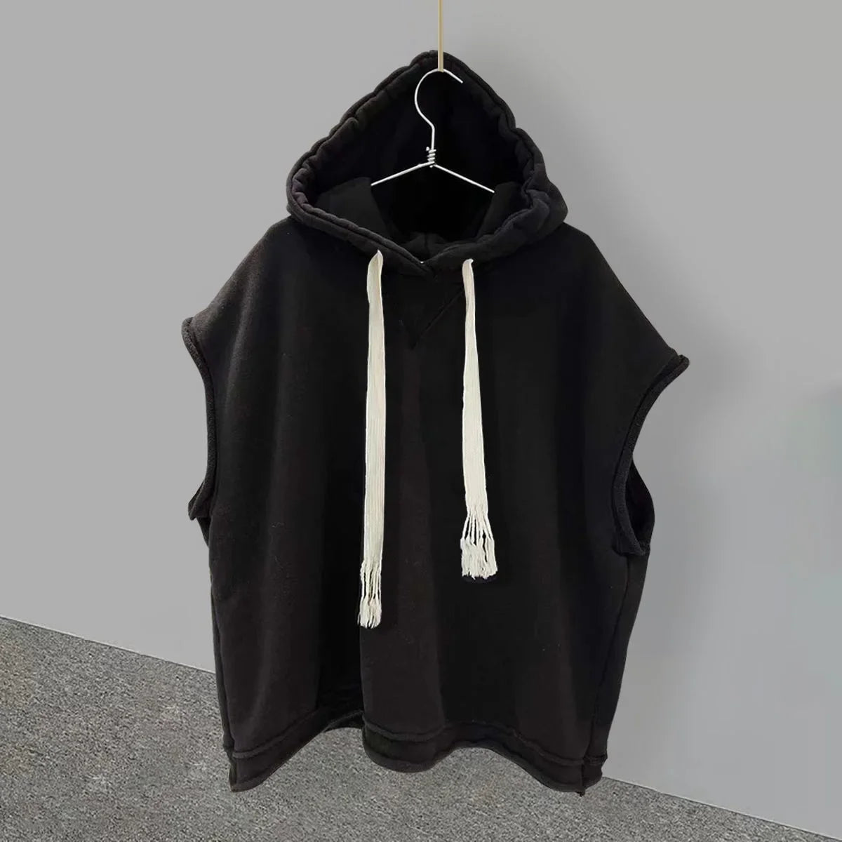 Trendy Brand Men's Sleeveless Hooded T-shirt Summer Ins Trendy Splicing Versatile Solid Color Shoulder Vest Loose-fit Cool