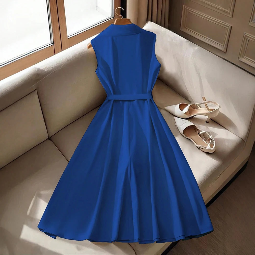 Mia Muse Dresses Summer French Elegant Flounce Streetwear Long Sleeve Shirt Collar A-Line Midi Vacation Dresses For Women