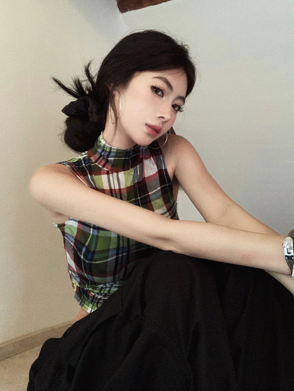 Tonngirls Vintage Tank Tops Plaid Sleeveless Skinny American Retro Crop Tops Grunge Y2k Tank Tops Streetwear Summer Classical