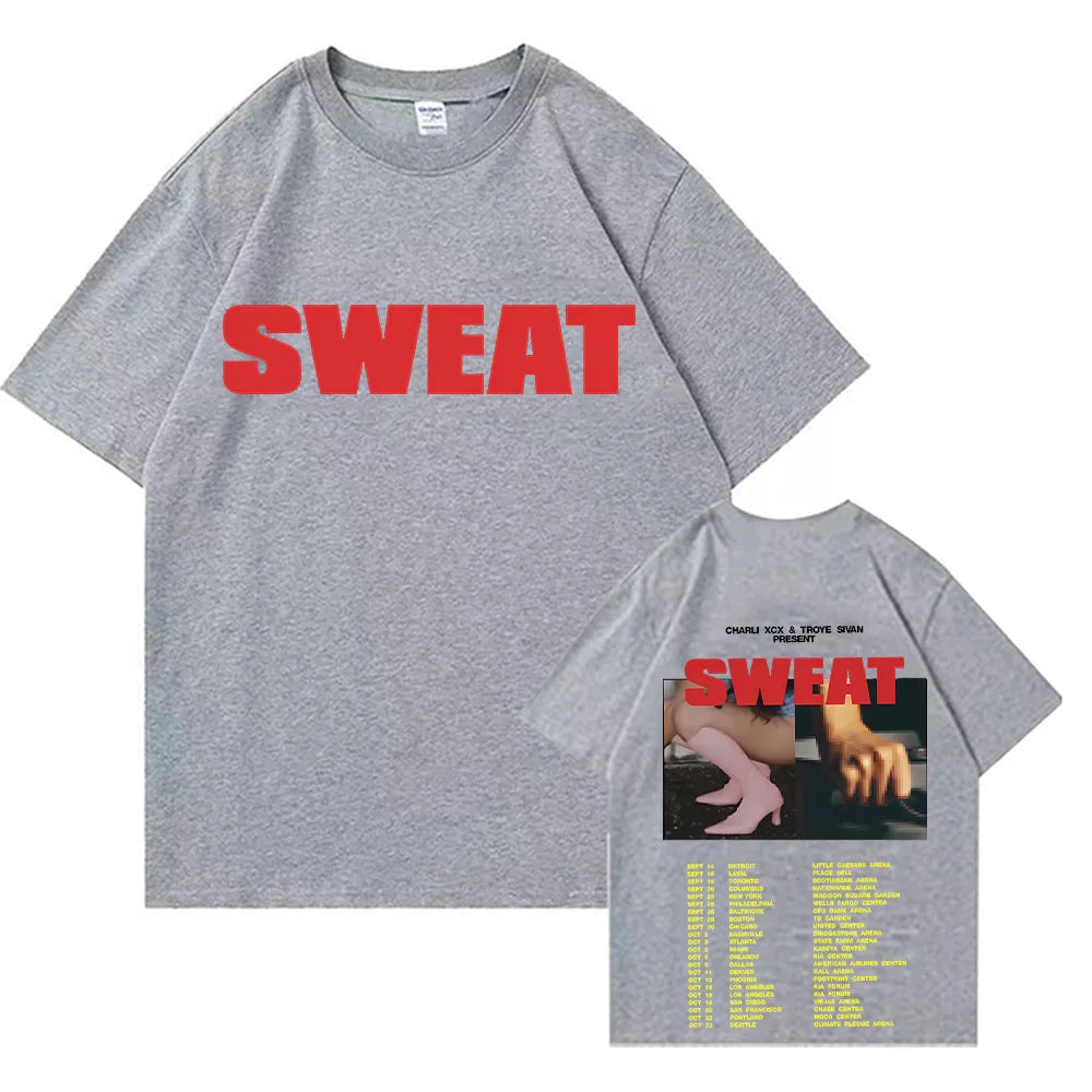 Sweat Tour with Charli XCX and Troye Sivan T-shirts Two Sides Oversized Cotton Tshirts Fashion Women Men Tops High Quality Tees