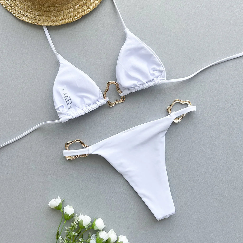 New Sexy Bikini Solid Color Lace-up Split Two-piece Swimsuit for Women